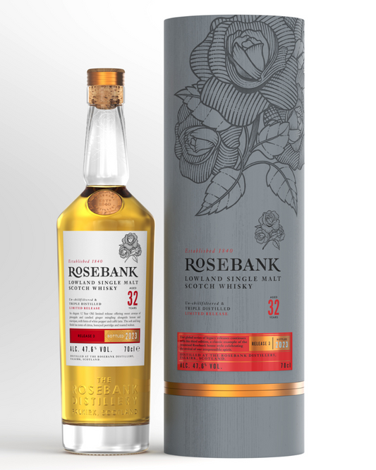 ROSEBANK SINGLE MALT WHISKY 70CL 47.6 % 32YO RELEASE 3 BOTTLED 2023 47.6% 0.7L, Spirits